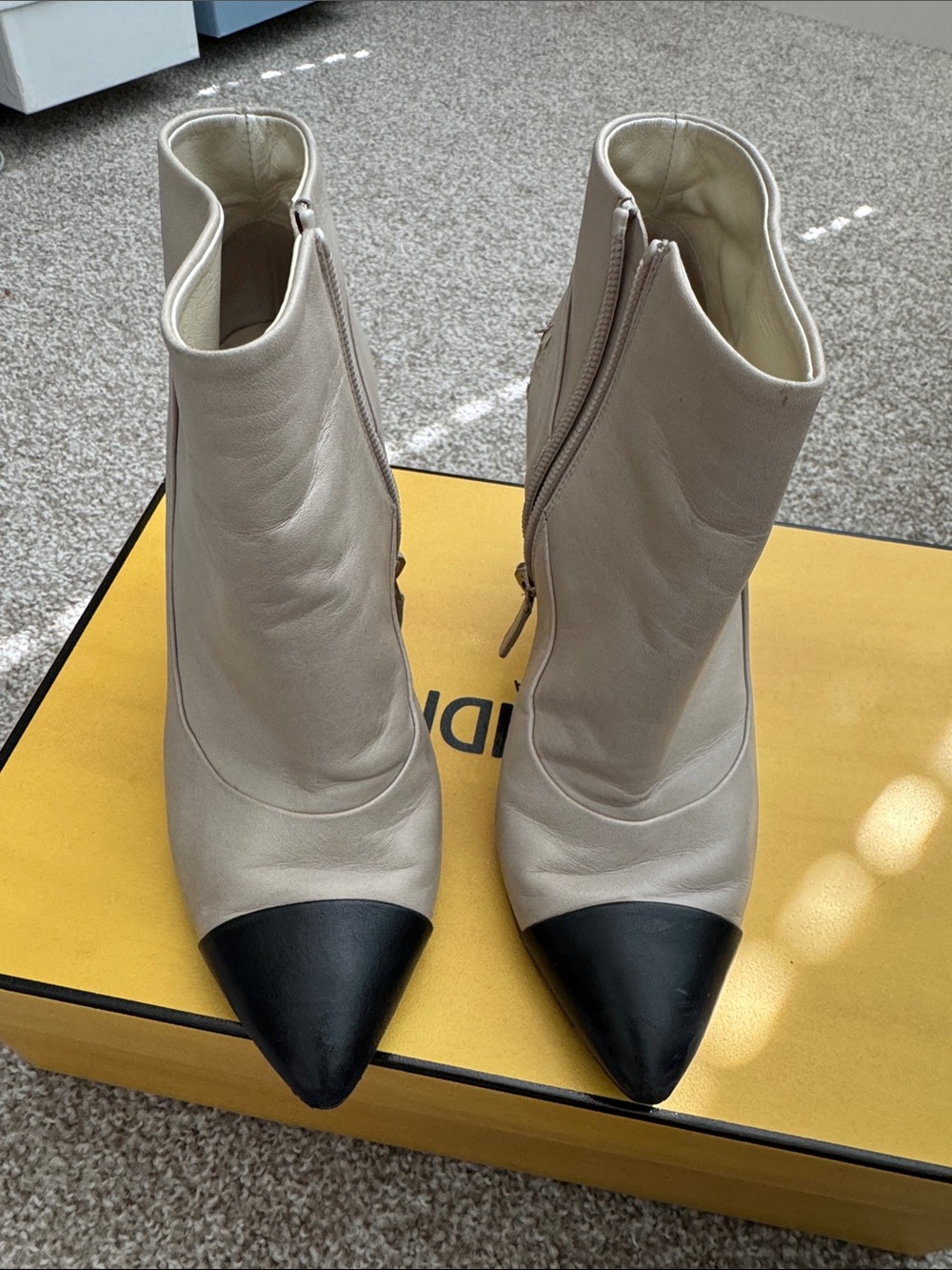 Chanel Women's Two-Tone Pointed Toe Ankle Boots - Cream and Black